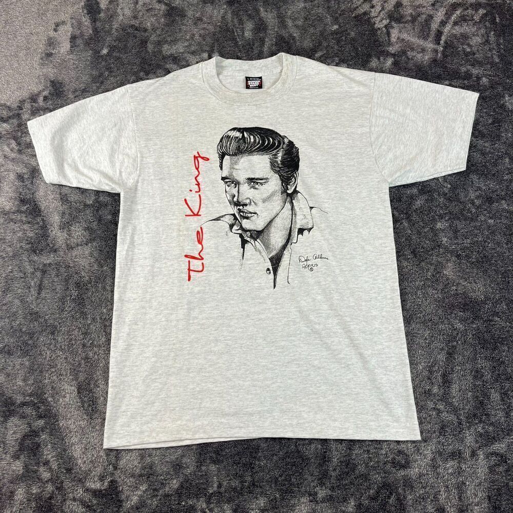 Vtg Screen Stars Elvis Presley Pencil Sketch Art T-Shirt Single Stitch L
